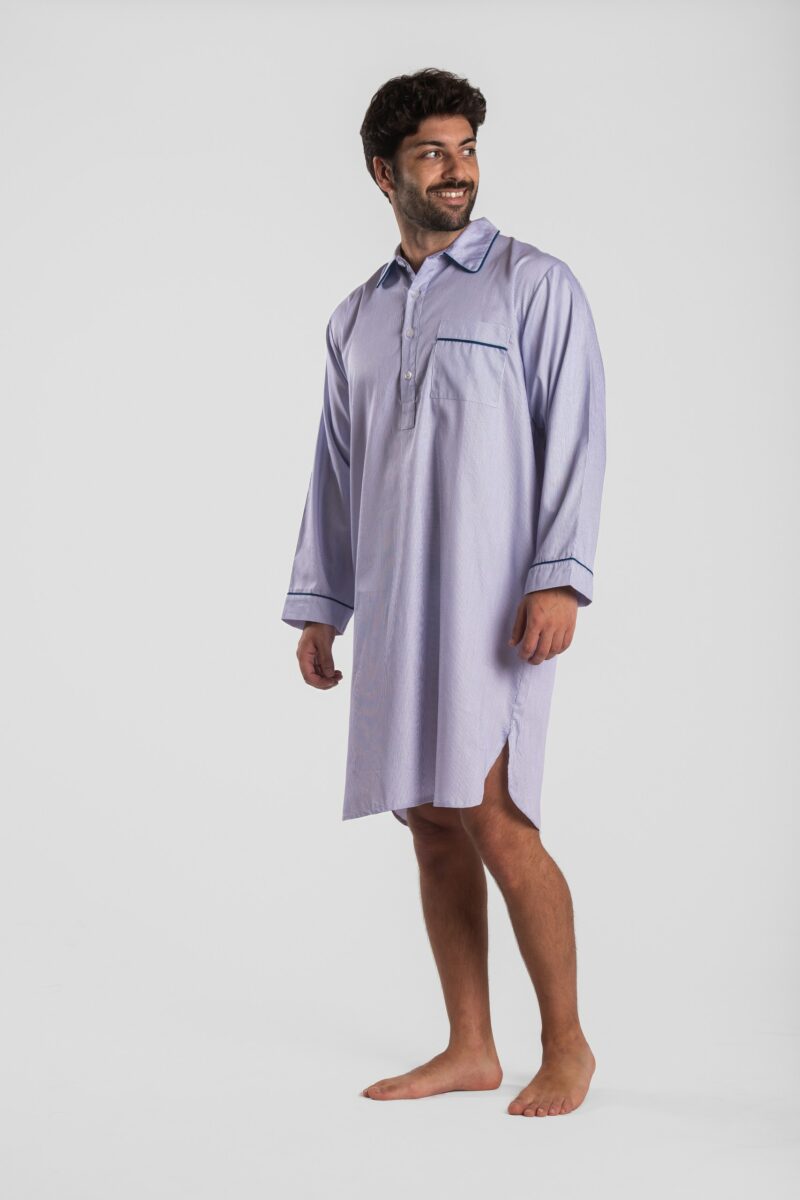 Chemise de nuit homme rayé bleu/blanc en satin de coton. Rayure Portofino