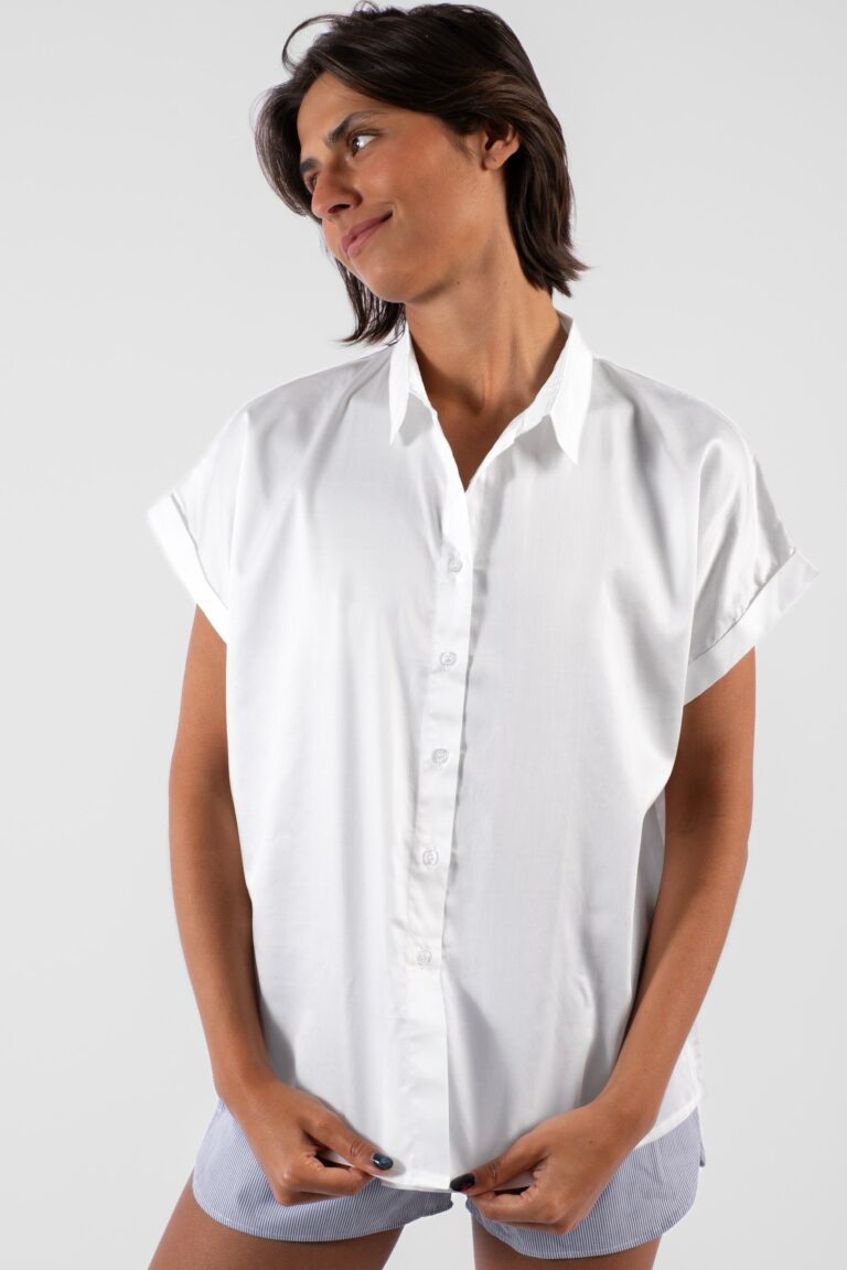 Chemisier manches courtes - Satin uni Blanc