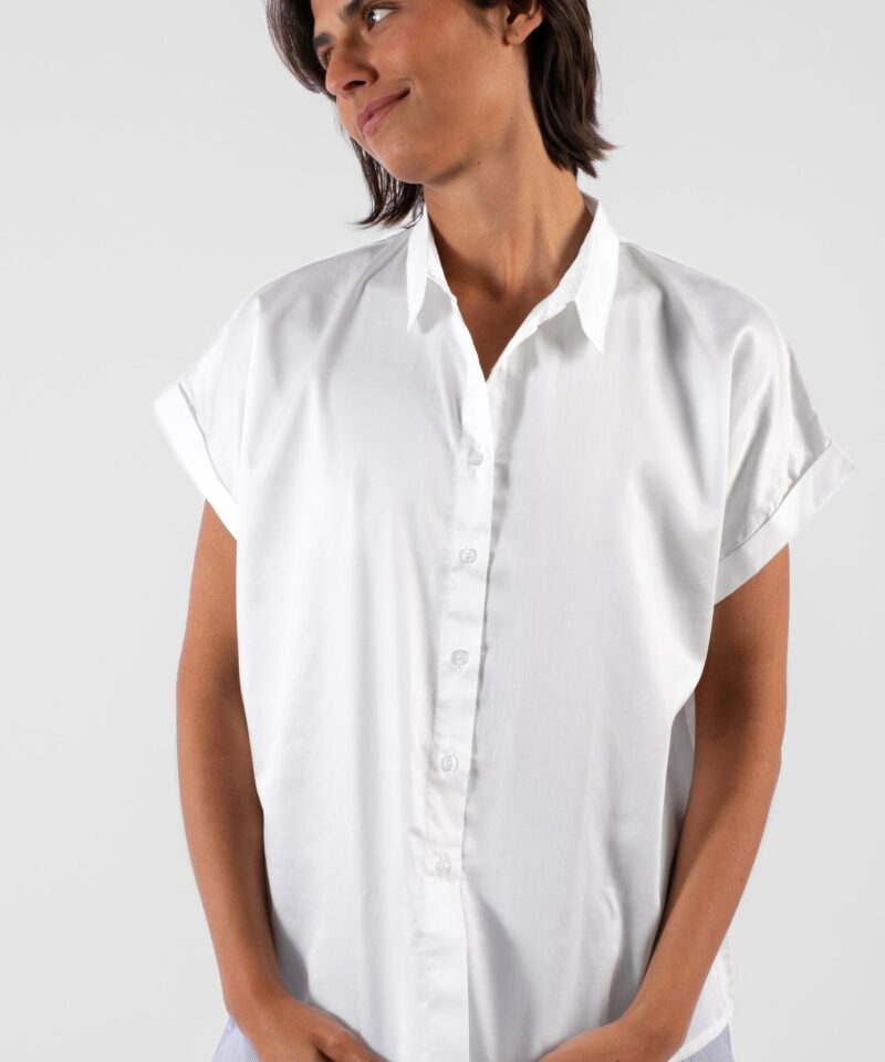 Chemisier manches courtes - Satin uni Blanc