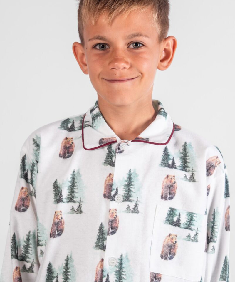 pyjama chemise enfant hiver pilou flanelle ours brun foret