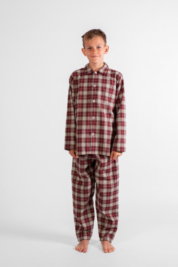 Pyjama enfant pilou ecossais carreaux rouge verbier