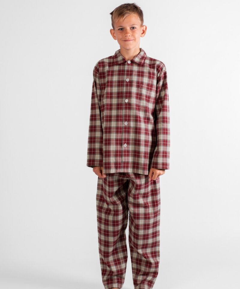 Pyjama enfant pilou ecossais carreaux rouge verbier