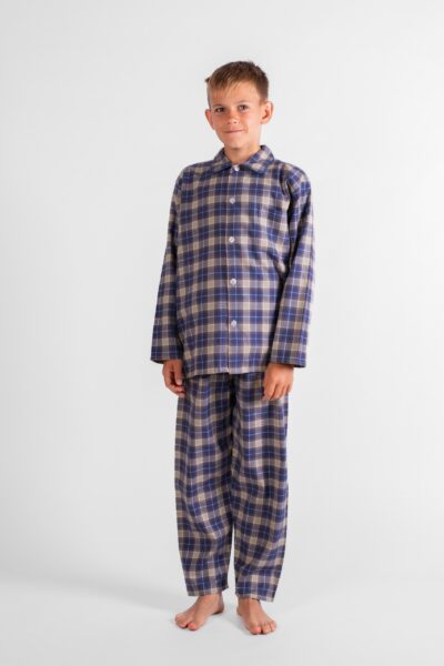 Pyjama enfant pilou ecossais carreaux bleu les arcs