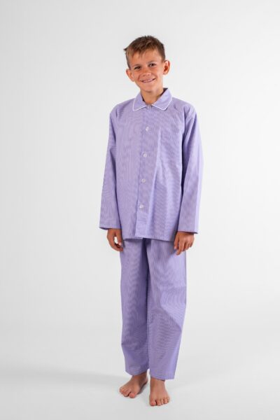 pyjama enfant boutonné chemise pantalon rayé bleu popeline de coton