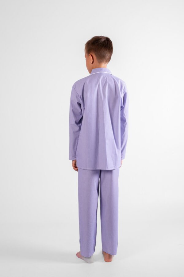 pyjama enfant boutonné chemise pantalon rayé bleu popeline de coton