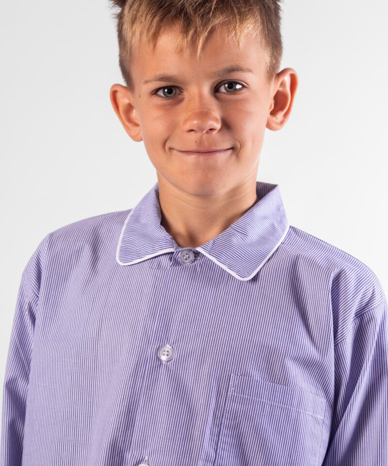pyjama enfant boutonné chemise pantalon rayé bleu popeline de coton