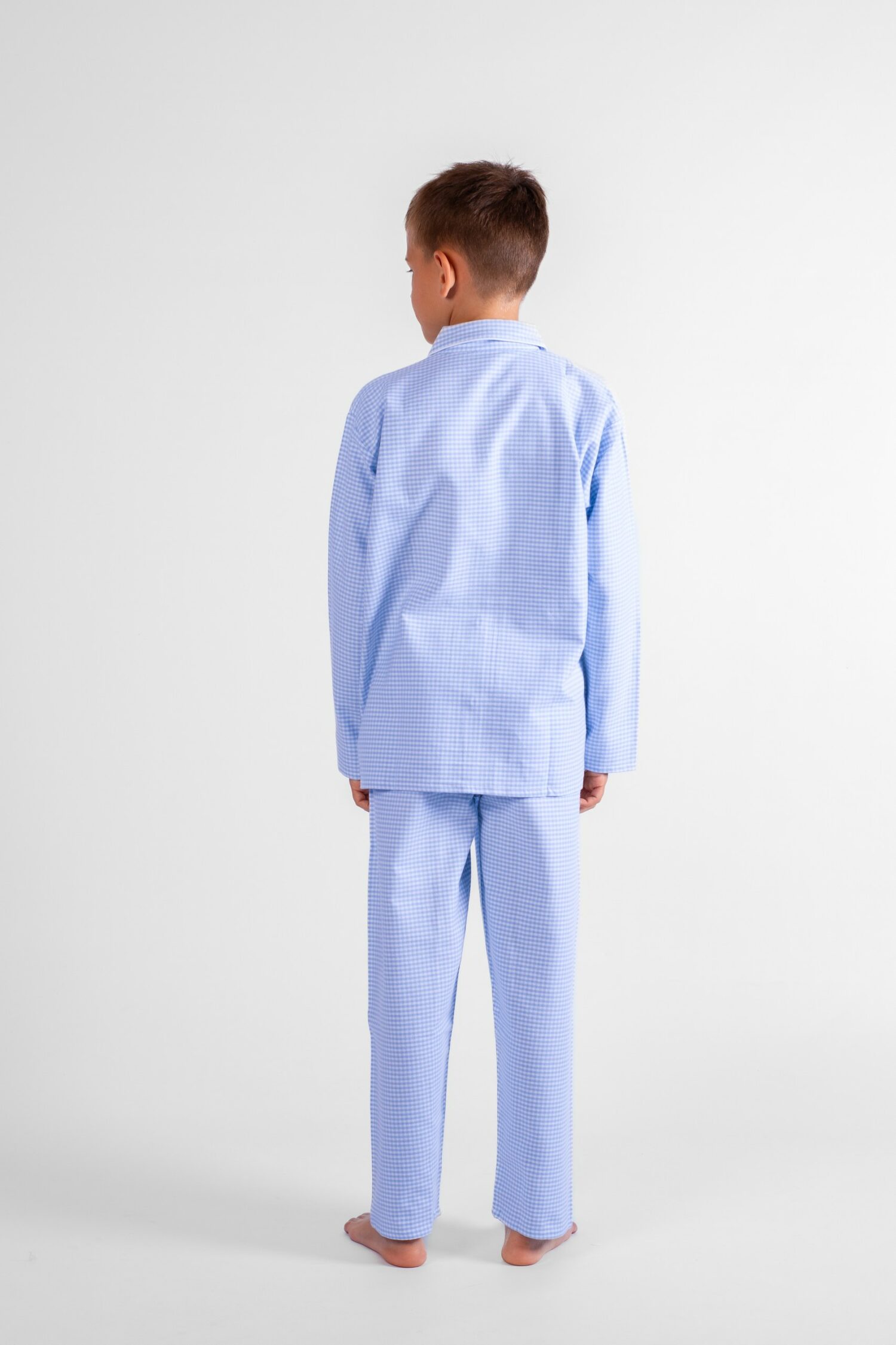 pyjama enfant vichy carreaux bleu en flanelle de coton pilou