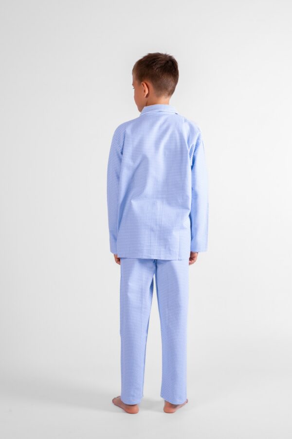 pyjama enfant vichy carreaux bleu en flanelle de coton pilou