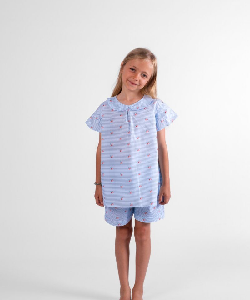 Pyjama court fille manches courtes et short en coton motif bernard l'hermite