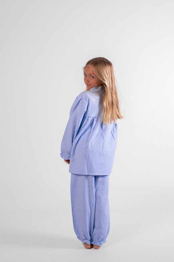 pyjama fille pilou vichy bleu petit carreaux bleu en flanelle de coton