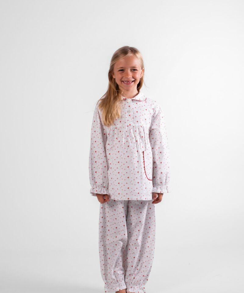 pyjama hiver long fille en pilou motif coquelicot