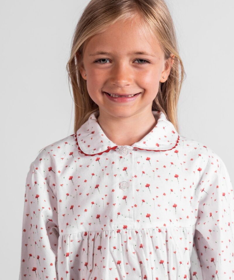 pyjama hiver long fille en pilou motif coquelicot