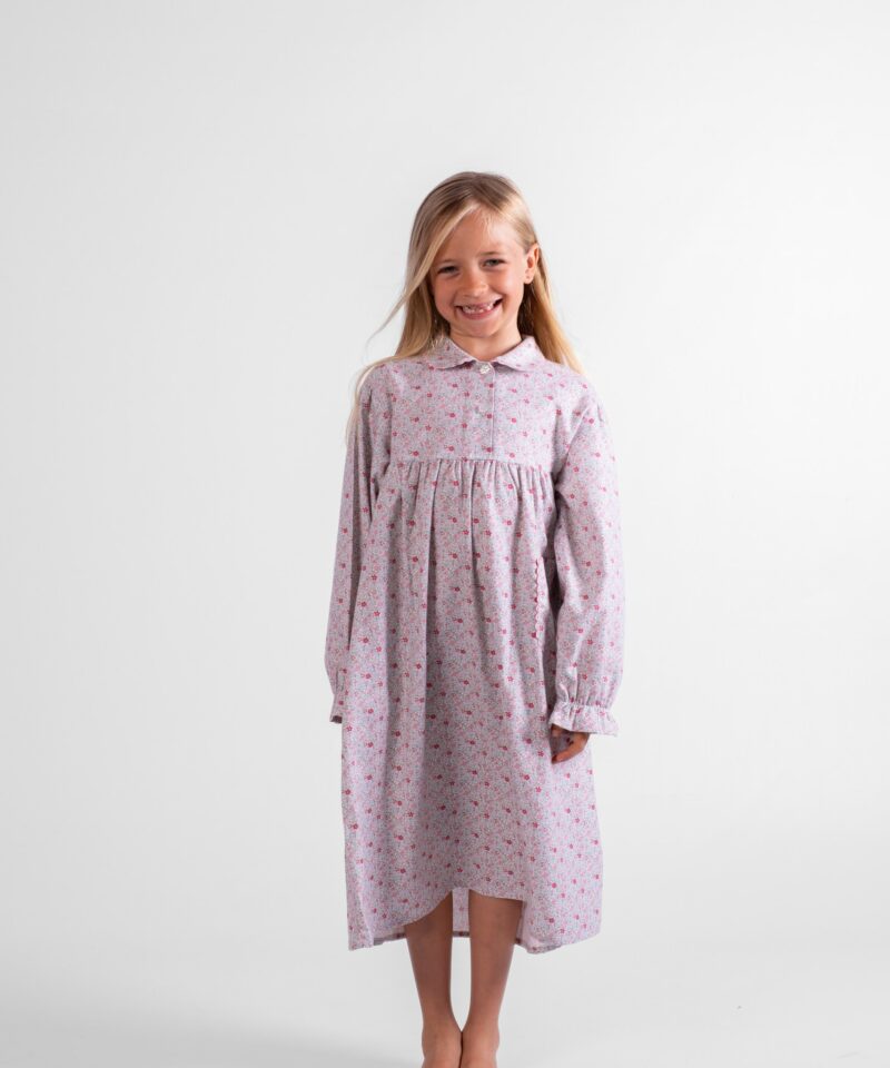 chemise de nuit longue fille flanelle pilou liberty rose