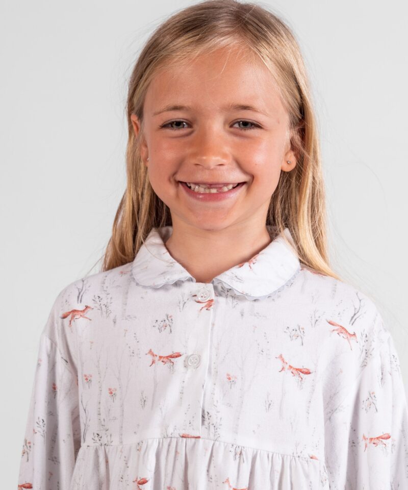 chemise de nuit longue fille flanelle pilou renard foret