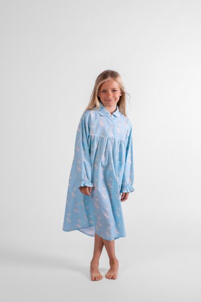 chemise de nuit longue fille coton danseuses bleu