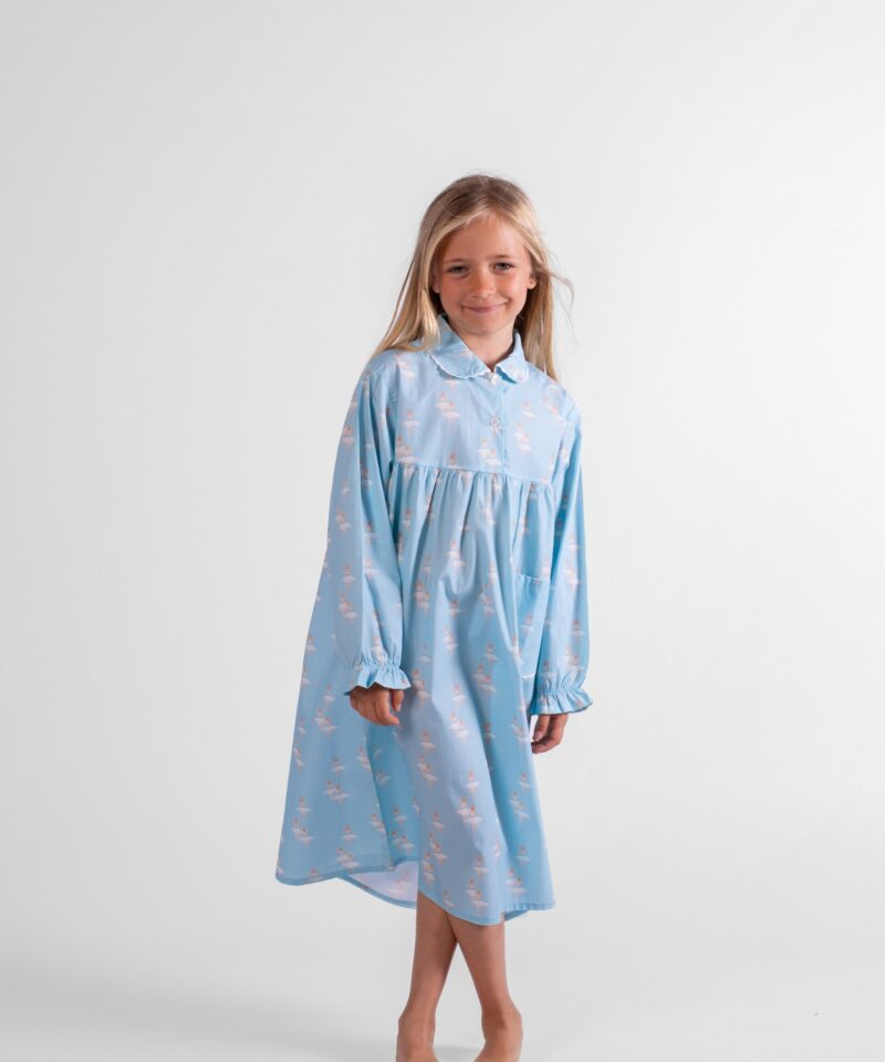 chemise de nuit longue fille coton danseuses bleu