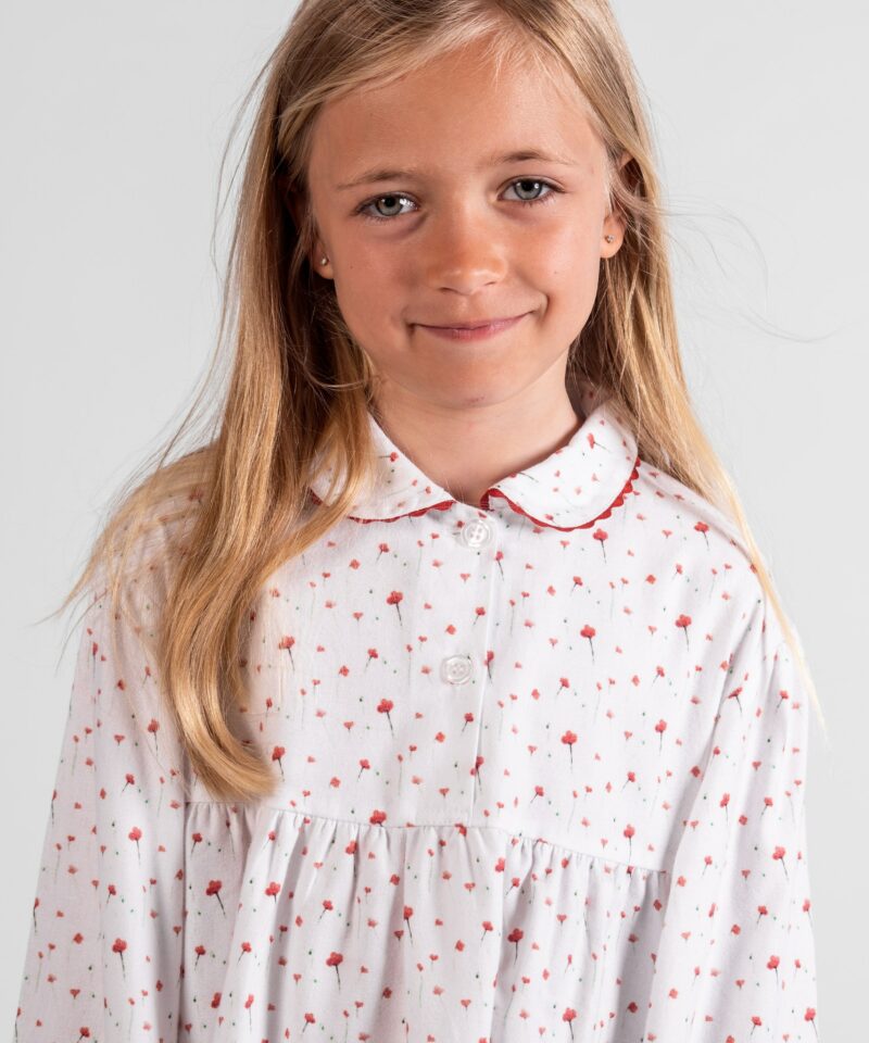 chemise de nuit longue fille coton coquelicot pilou flanelle