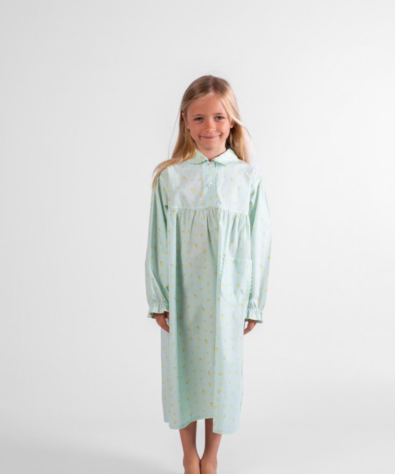chemise de nuit longue fille coton citron vert et jaune