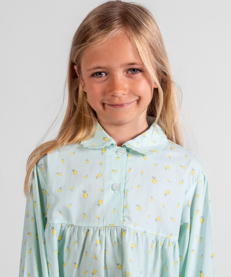 chemise de nuit longue fille coton citron vert et jaune