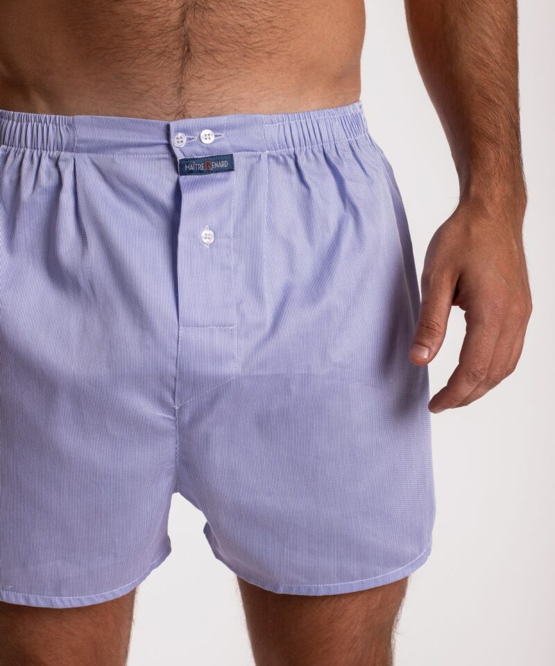caleçon maitre renard rayé bleu dinard satin de coton coupe française parachute
