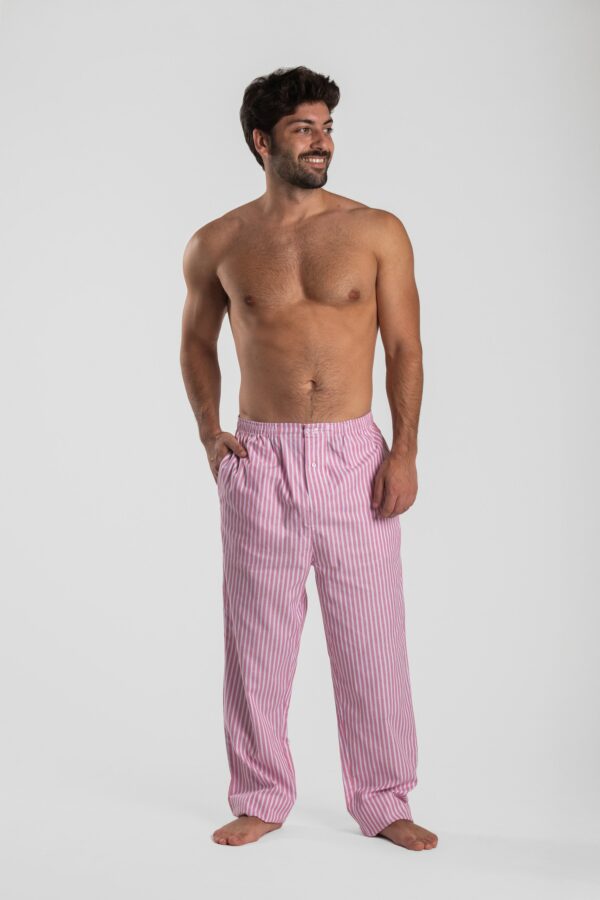 Pantalon de pyjama homme en popeline de coton rayure rouge santorin