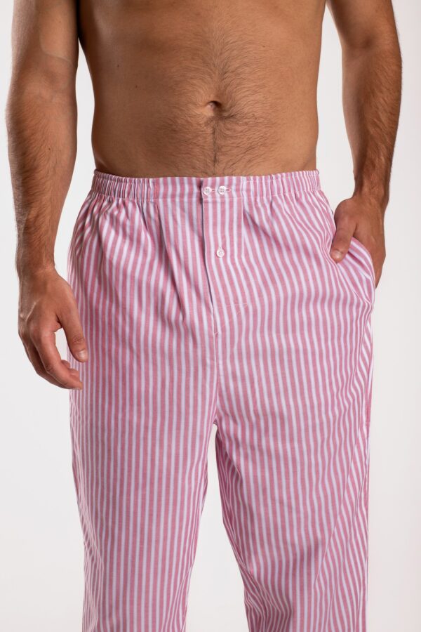 Pantalon de pyjama homme en popeline de coton rayure rouge santorin