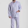 Pyjama homme deux pièces en pilou flanelle de coton rayure bleu blanc chaud et doux pour hiver motif tignes