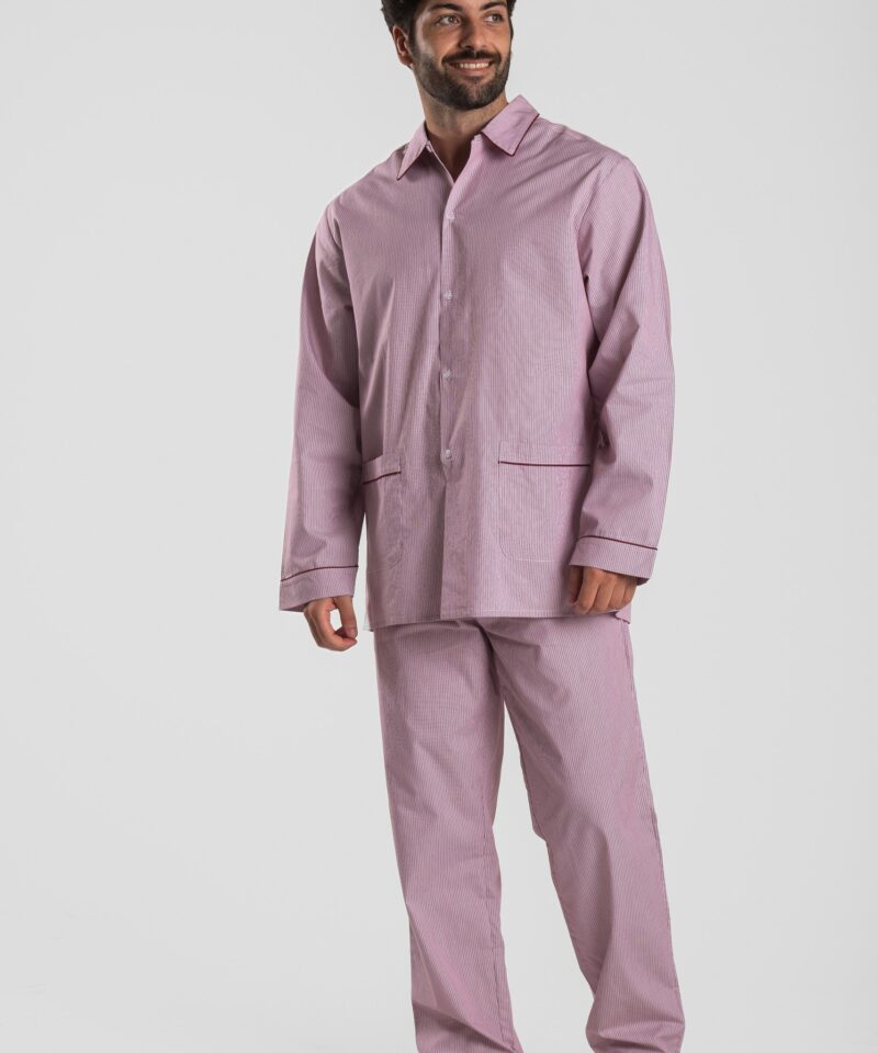 Pyjama homme deux pièces en popeline de coton rayure rouge motif Saleccia