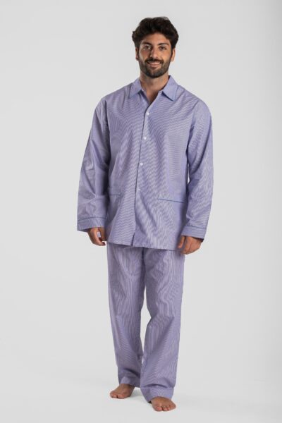 Pyjama homme deux pièces en popeline de coton rayure bleu motif Ars