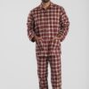 Pyjama homme deux pièces en pilou flanelle de coton carreaux rouge chaud et doux pour hiver motif verbier