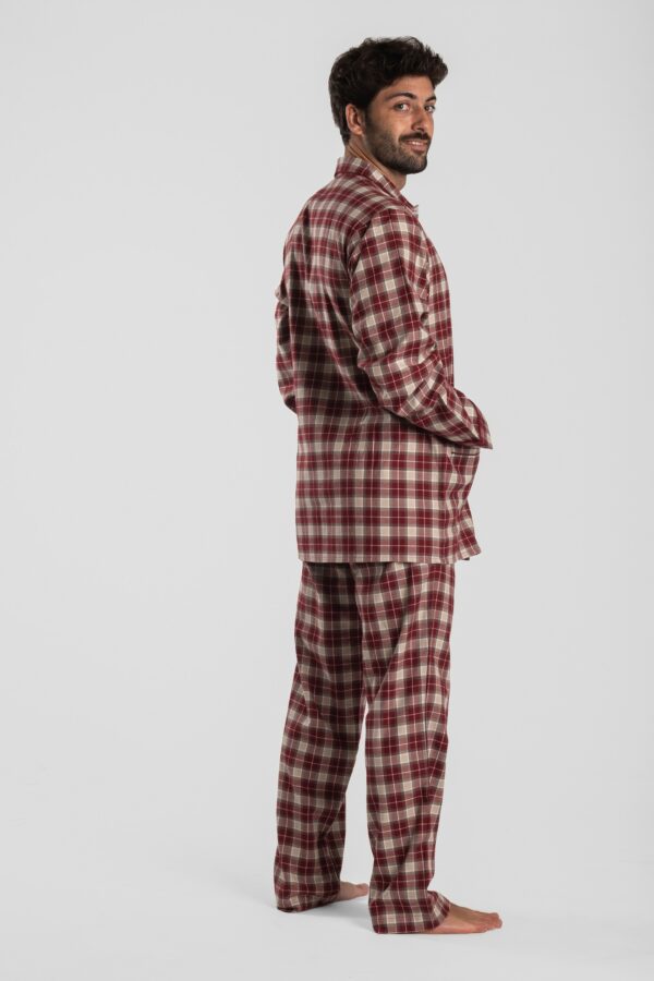 Pyjama homme deux pièces en pilou flanelle de coton carreaux rouge chaud et doux pour hiver motif verbier