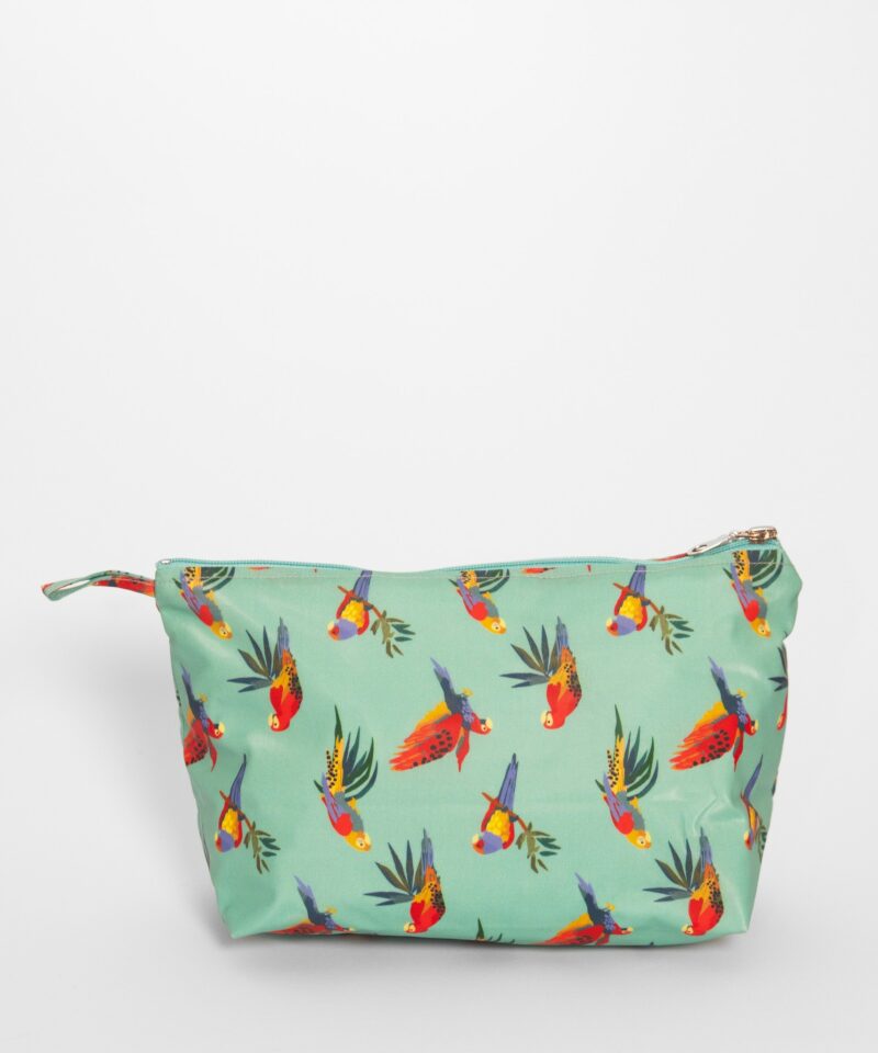 Trousse de toilette perroquet aras en tissu coton enduit