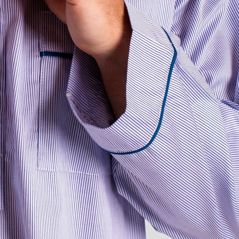 Chemise de nuit homme rayé bleu/blanc en satin de coton. Rayure Portofino
