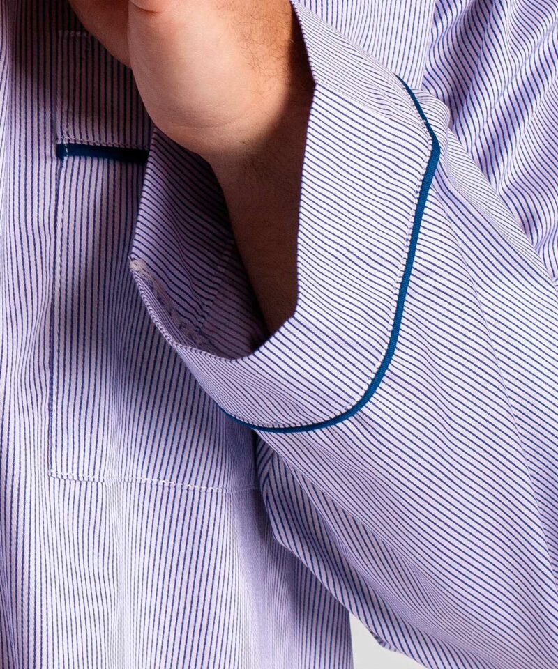 Chemise de nuit homme rayé bleu/blanc en satin de coton. Rayure Portofino