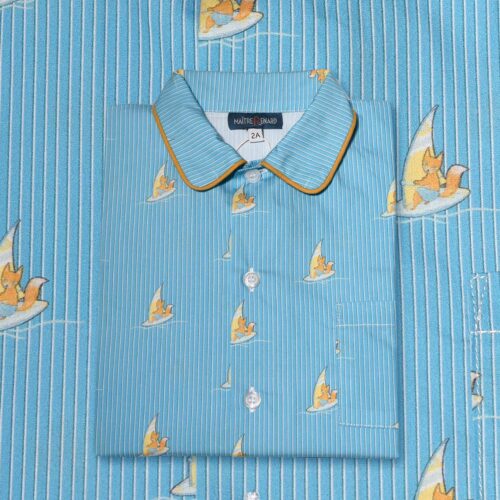 Pyjama court garçon deux pièces chemise et short en coton motif planche à voile