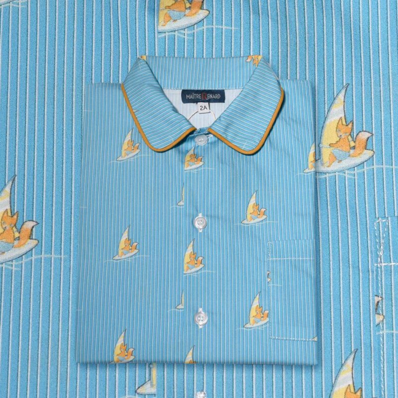 Pyjama court garçon deux pièces chemise et short en coton motif planche à voile
