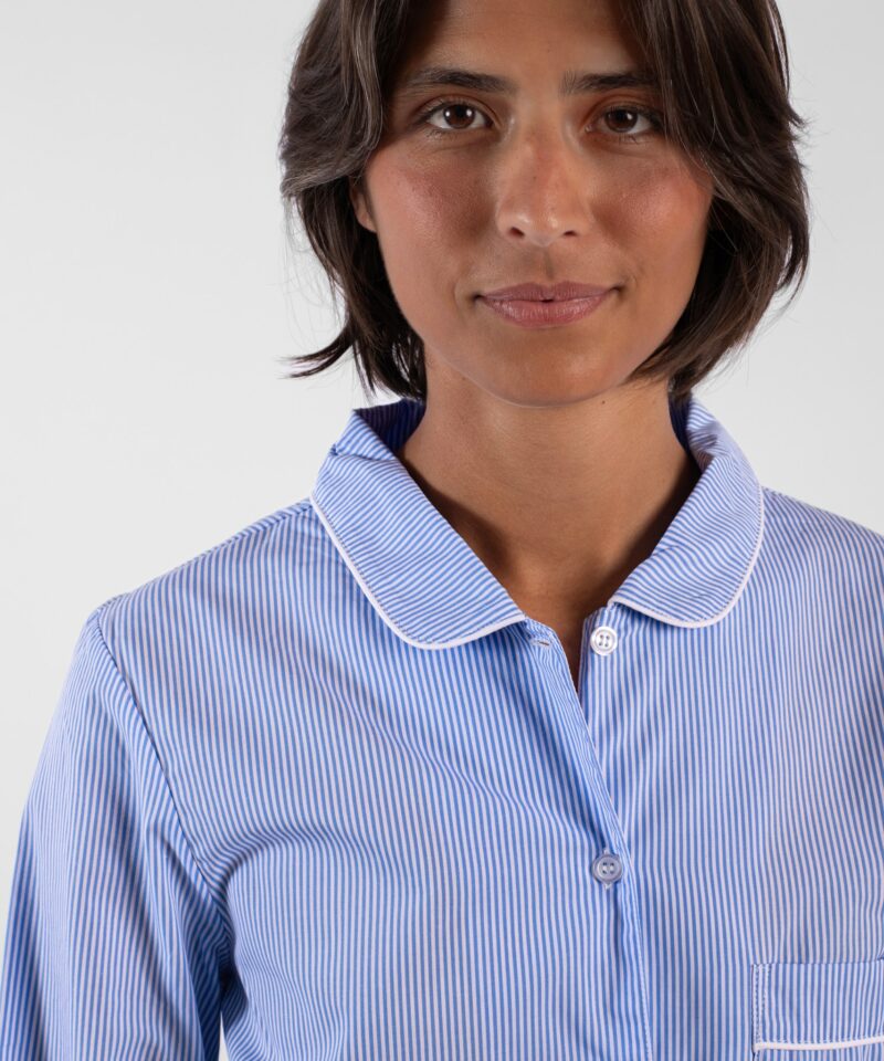 pyjama femme boutonné rayure bleu