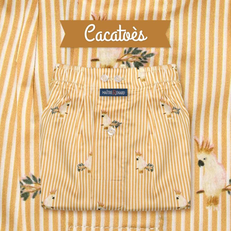 Caleçon en satin de coton avec motif de cacatoès