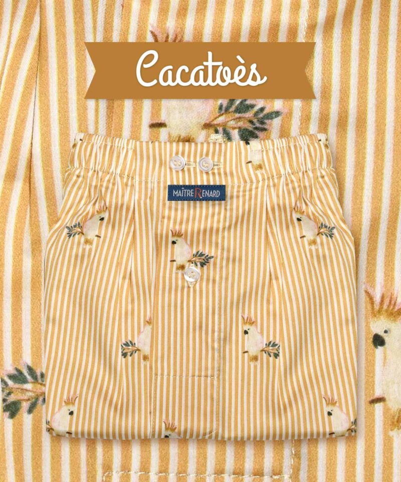 Caleçon en satin de coton avec motif de cacatoès