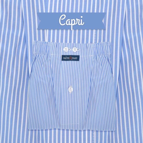 caleçon homme classique rayé rayure blanche et fond bleu