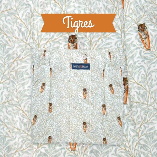 calecon homme en voile de coton avec un motif de tigres sur un fond de feuille