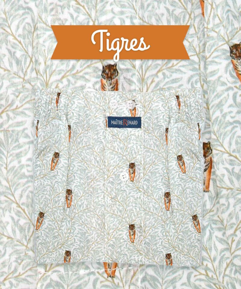 calecon homme en voile de coton avec un motif de tigres sur un fond de feuille