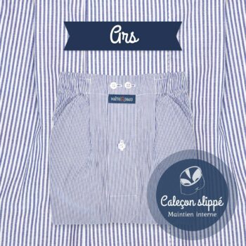 caleçon homme slippé classique en coton maintien interne suspensoir intégré motifs rayures bleu blanc