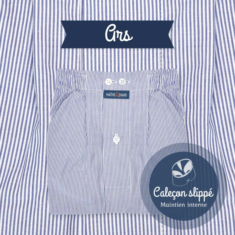caleçon homme slippé classique en coton maintien interne suspensoir intégré motifs rayures bleu blanc