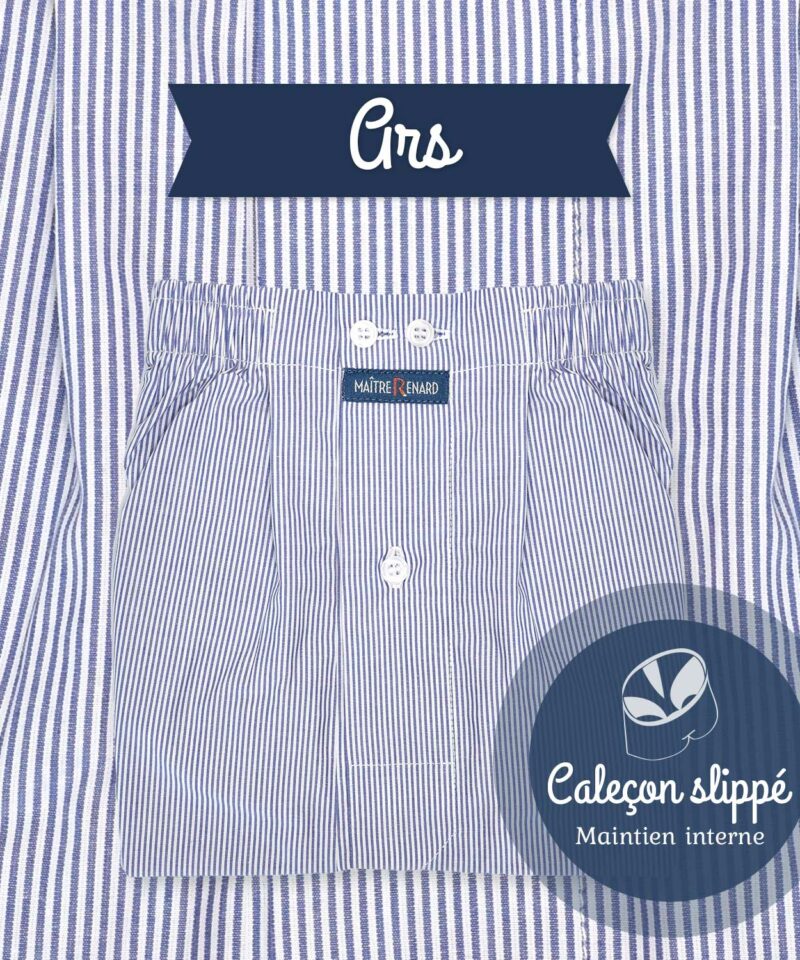 caleçon homme slippé classique en coton maintien interne suspensoir intégré motifs rayures bleu blanc
