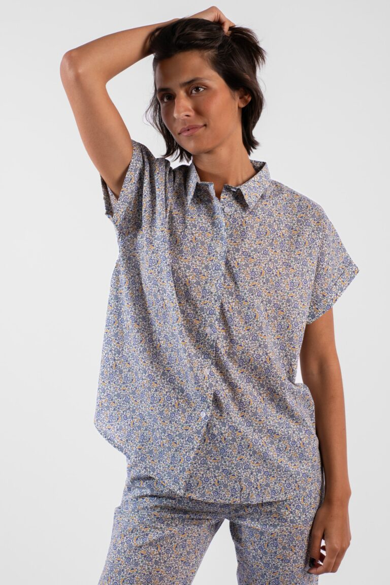 Chemisier manches courtes  - Liberty Bleu