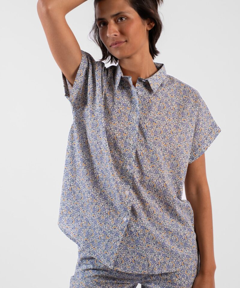 Chemisier manches courtes  - Liberty Bleu