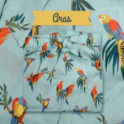 Short femme classique satin de coton motif perroquets Aras jungle