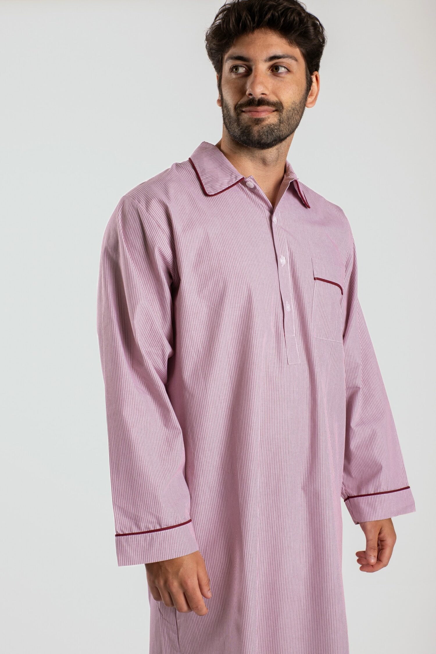 Chemise de nuit homme rayé rouge en popeline de coton  - Motif Saleccia