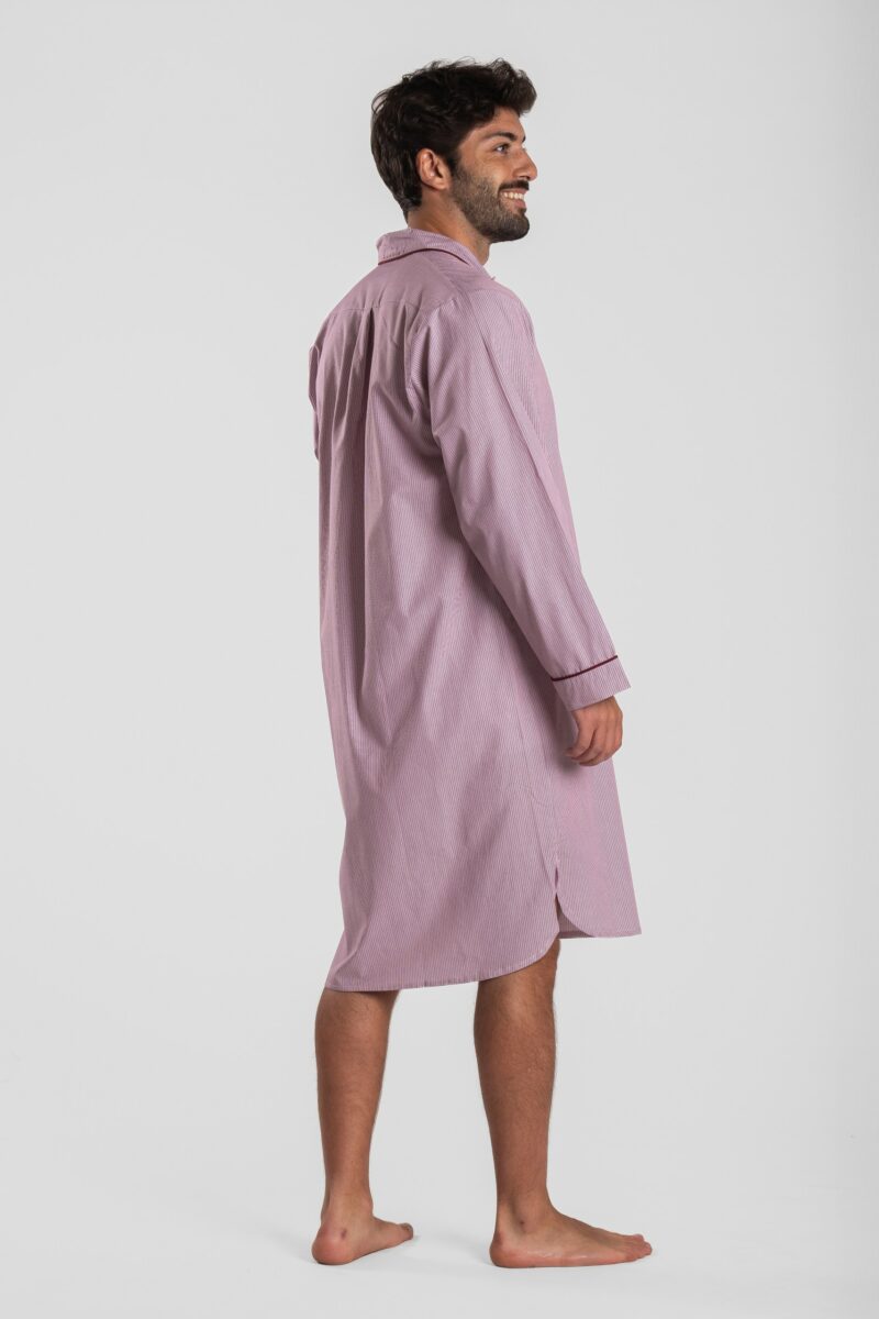 Chemise de nuit homme rayé rouge en popeline de coton  - Motif Saleccia